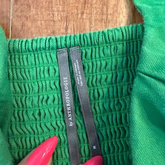 By Anthropologie Sleeveless Square-Neck Linen Button Wrap Midi Dress Green M - Picture 5 of 5